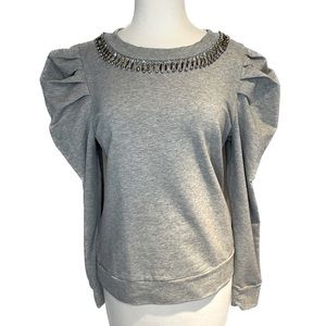 Ann Taylor Gray Sweater with Embellished Neckline